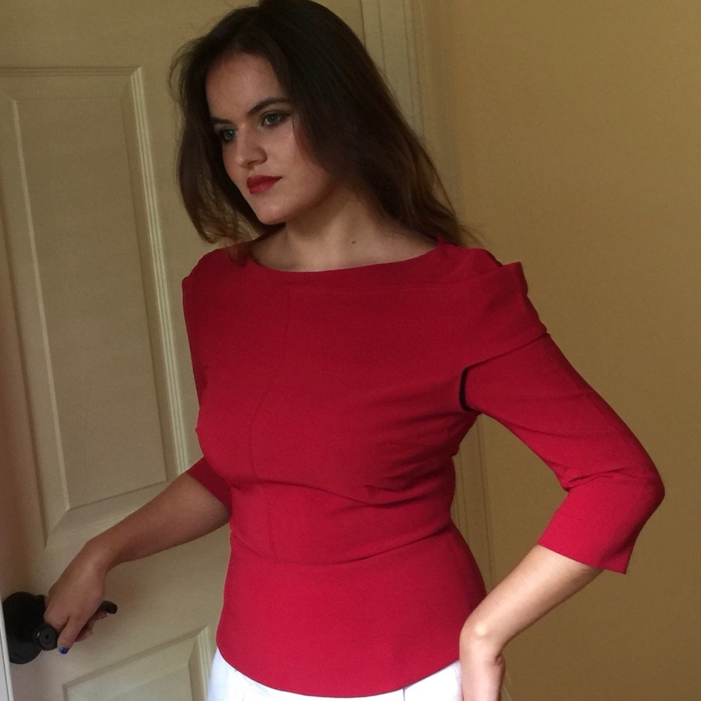 Roland Mouret red 3/4 sleeve top UK12 US8 New
